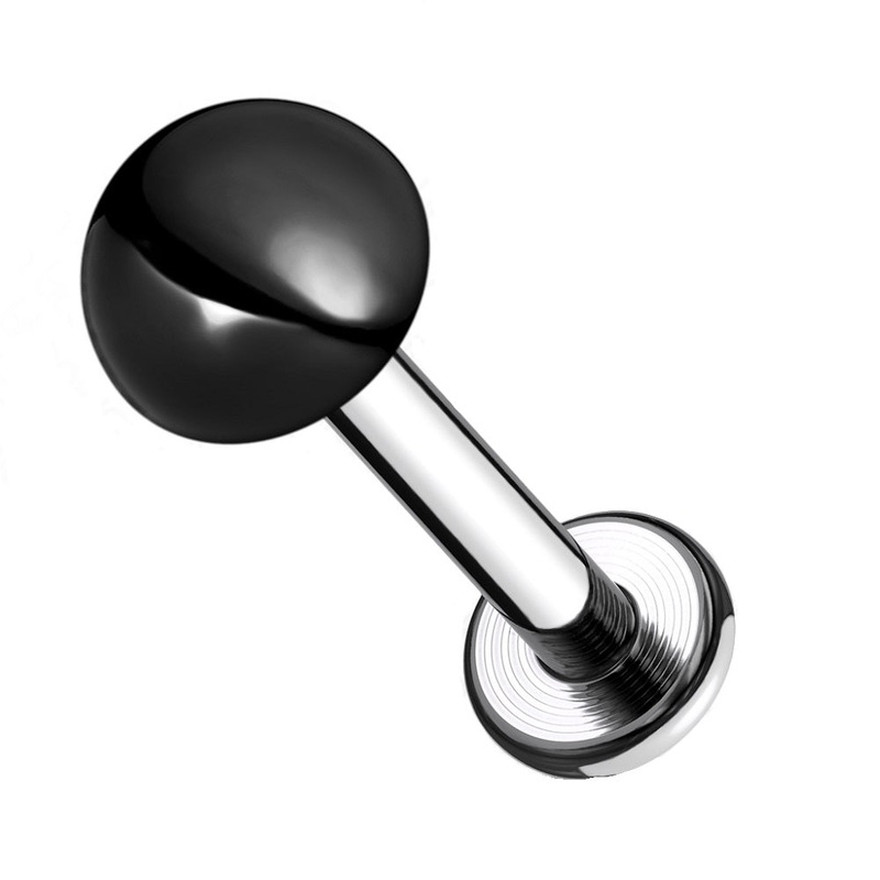 Internally Threaded Dome Top Flat Back Labret Stud – G23 Implant Grade Titanium Black 1/4″ (6mm)
