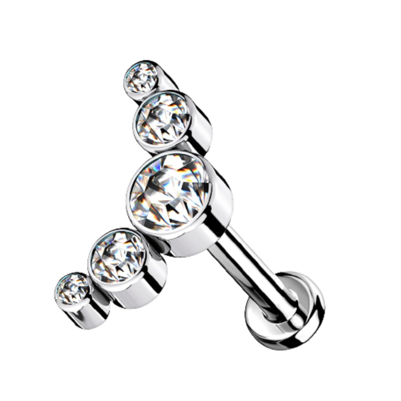 Internally Threaded Five CZ Crystal Curve Top Cartilage Helix Ear Lobe Barbell Stud – Implant Grade G23 Titanium Clear
