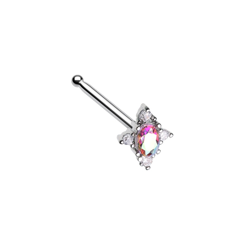 Iridescent Edwardian Style CZ Crystal Nose Bone Stud – Stainless Steel