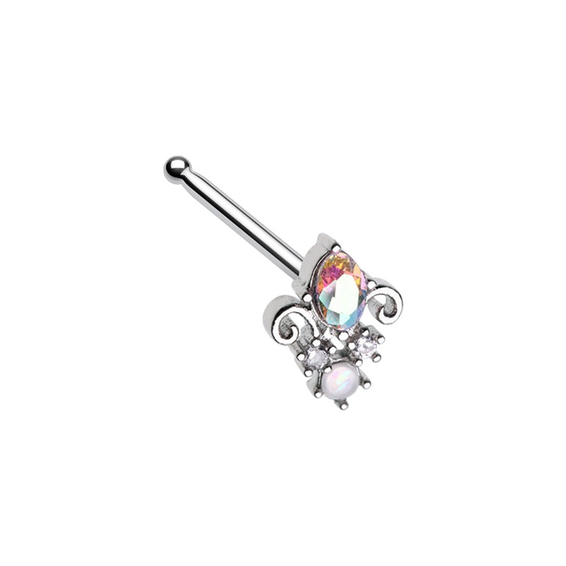 Iridescent Victorian Style CZ Crystal Nose Bone Stud – Stainless Steel