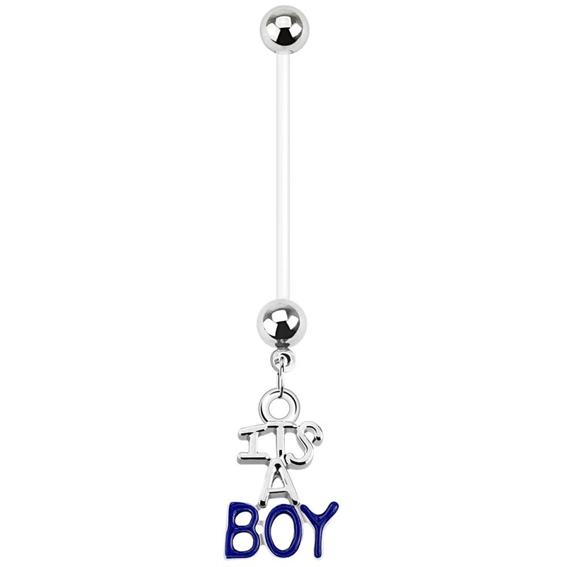 It’s a Boy/It’s a Girl Maternity Pregnancy Dangling Belly Button Ring – Bioflex Blue