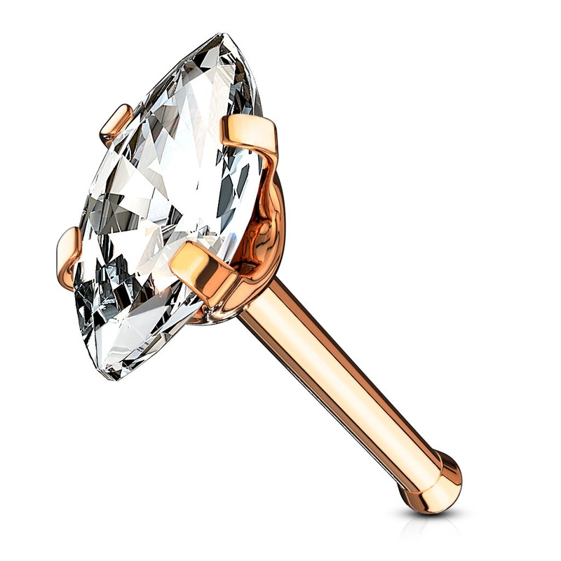 Marquise CZ Top Press Fit Nose Bone Stud – 316L Stainless Steel Rose Gold