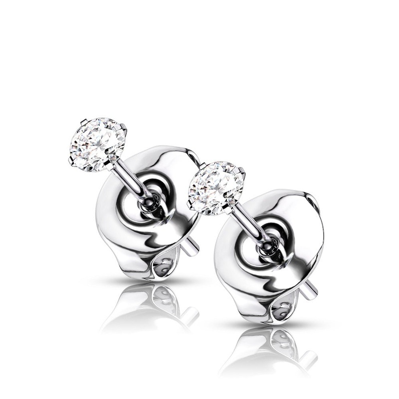 Martini Set CZ Crystal Stud Earrings – F136 Implant Grade Titanium 2mm