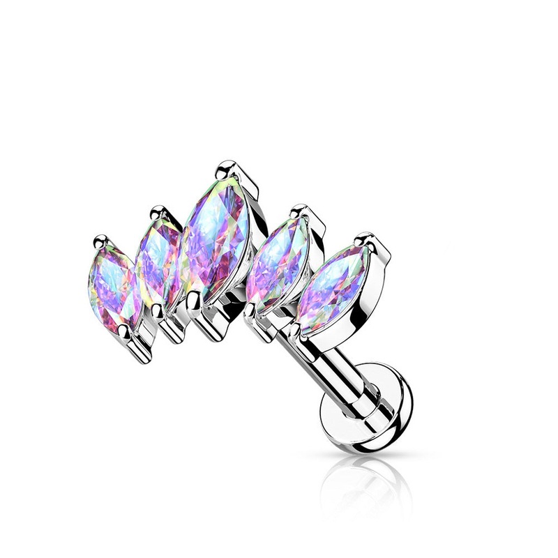 Multi CZ Crystal Marquise Fan Internally Threaded Stud – 316L Stainless Steel Aurora Borealis