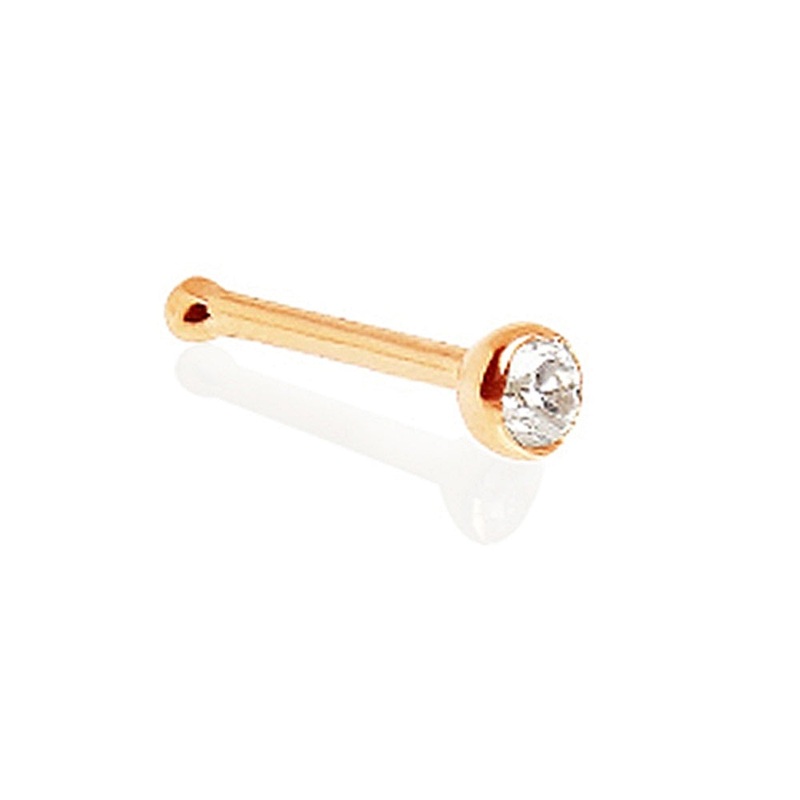 Press Fit CZ Rose Gold Tone Plated Nose Bone Stud – 316L Stainless Steel 0.8mm (20GA)