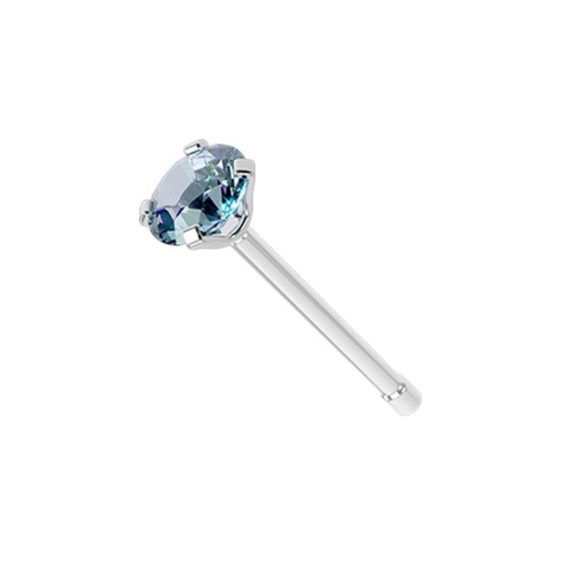 Prong Set CZ Crystal Gem Nose Stud – Stainless Steel Aqua
