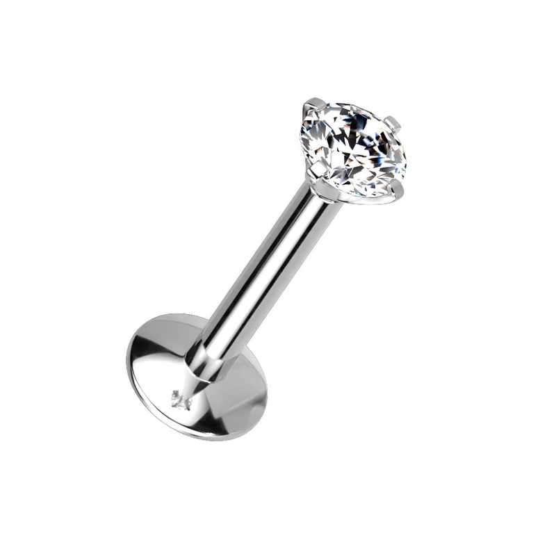 Prong Set CZ Crystal Internally Threaded with Extended Threading Convex Base Stud – G23 Implant Grade Titanium Aurora Borealis