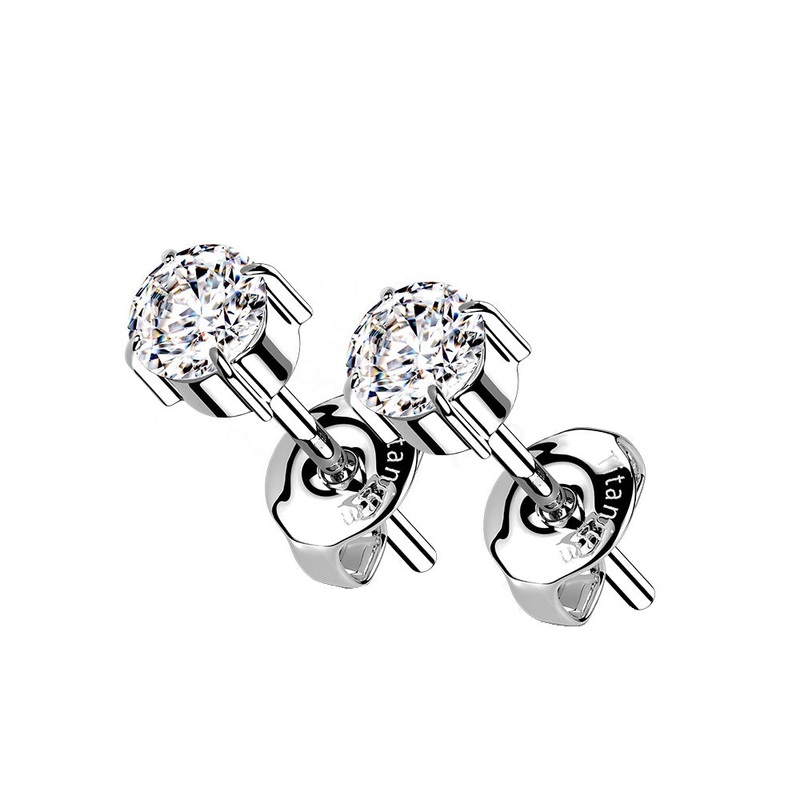 Prong Set CZ Crystal Stud Earrings – G23 Implant Grade Titanium 3mm