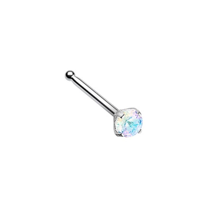 Prong Set Iridescent Crystal Gem Nose Bone Stud – Stainless Steel