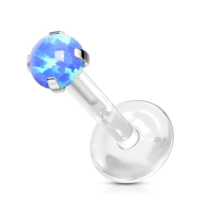 Push-in Prong Set Synthetic Opal Lip Cartilage Tragus Stud – Bioflex Blue