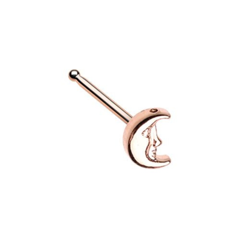 Rose Gold Plated Crescent Moon Face Nose Bone Stud – Stainless Steel