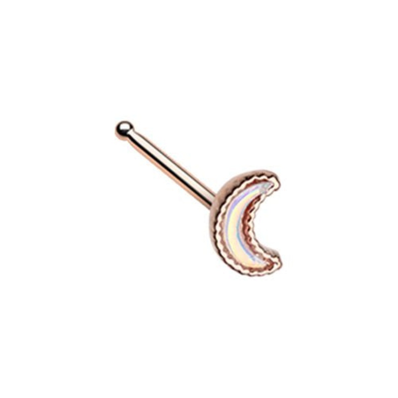 Rose Gold Plated Crescent Moon Synthetic Opal Nose Bone Stud – Stainless Steel