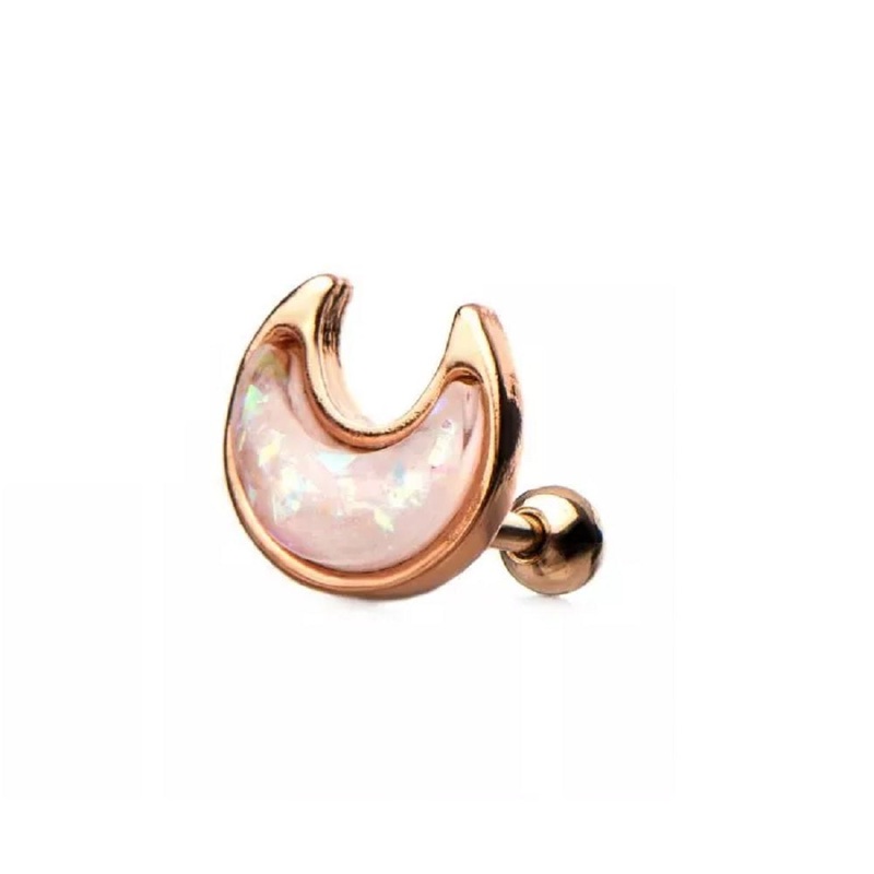Rose Gold PVD Plated Opal Moon Stud Earring – Stainless Steel