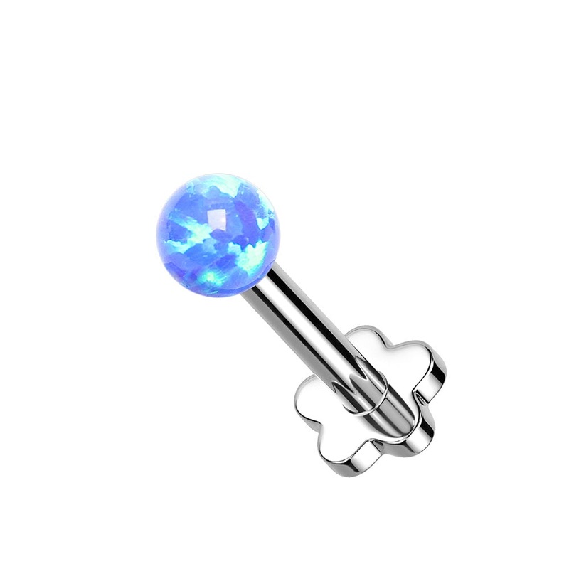 Round Opal Top Threadless Push-in Flower Flat Back Stud – G23 Implant Grade Titanium Blue