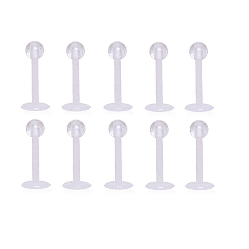 Set of 10 Bioflex Acrylic Clear Ball Top Labret Retainers