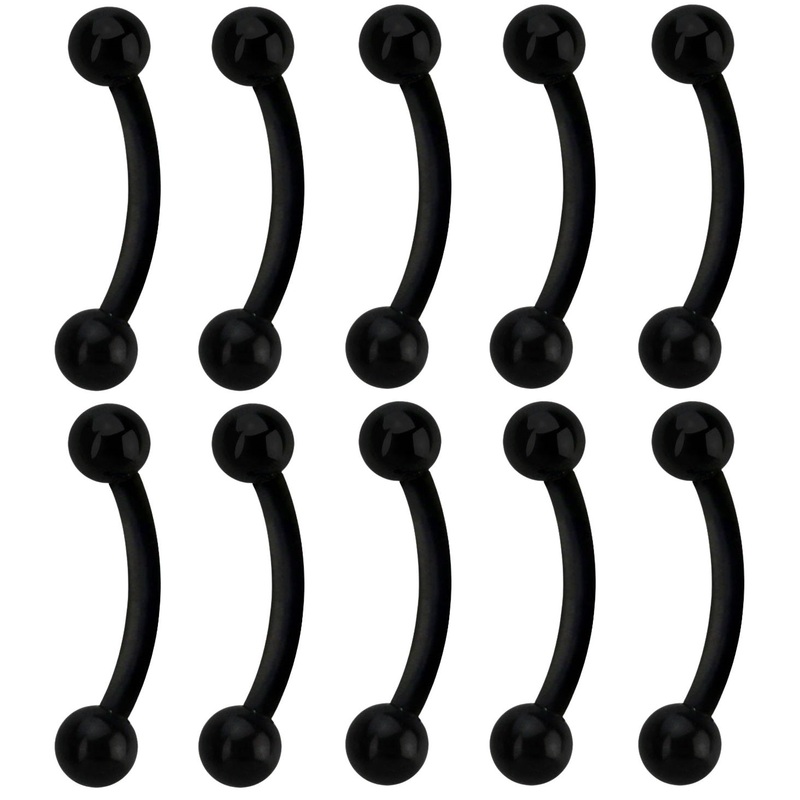 Set of 10 Bioflex Eyebrow Curved Barbell Retainers Black 10mm (3/8″)