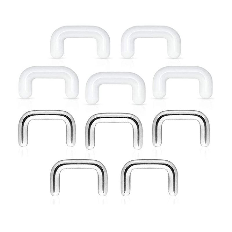 Set of 10 Septum Ring Retainers – 316L Stainless Steel and Clear Acrylic 1.6mm (14GA)