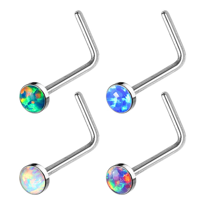 Set of 4 Opal Flat Top “L” Bend Nose Studs – Surgical Steel