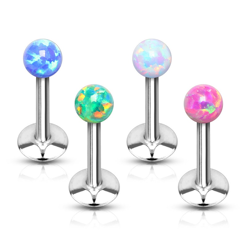 Set of 4 Synthetic Opal Ball Top Internally Threaded Lip Cartilage Studs – Stainless Steel