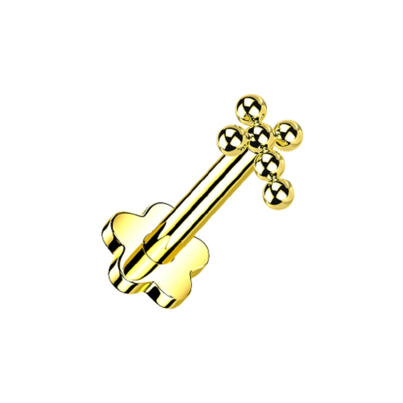 Ball Cross Top Threadless Push in Flower Base Stud – G23 Implant Grade Titanium Gold