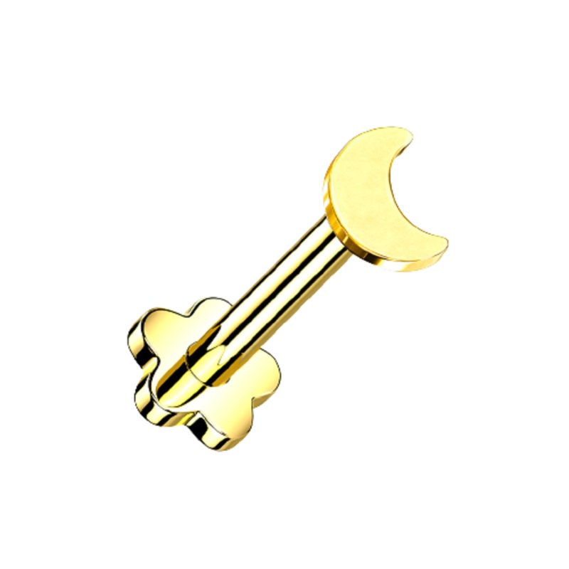 Crescent Moon Threadless Push in Flower Base Stud – G23 Implant Grade Titanium Gold