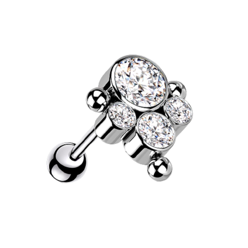 CZ Crystal and Ball Cluster Threadless Push-in Barbell – G23 Implant Grade Titanium Clear