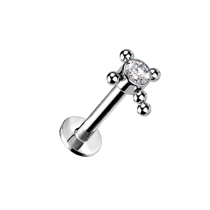 Gem Centered Ball Cross Threadless Push in Stud – G23 Implant Grade Titanium Aurora Borealis