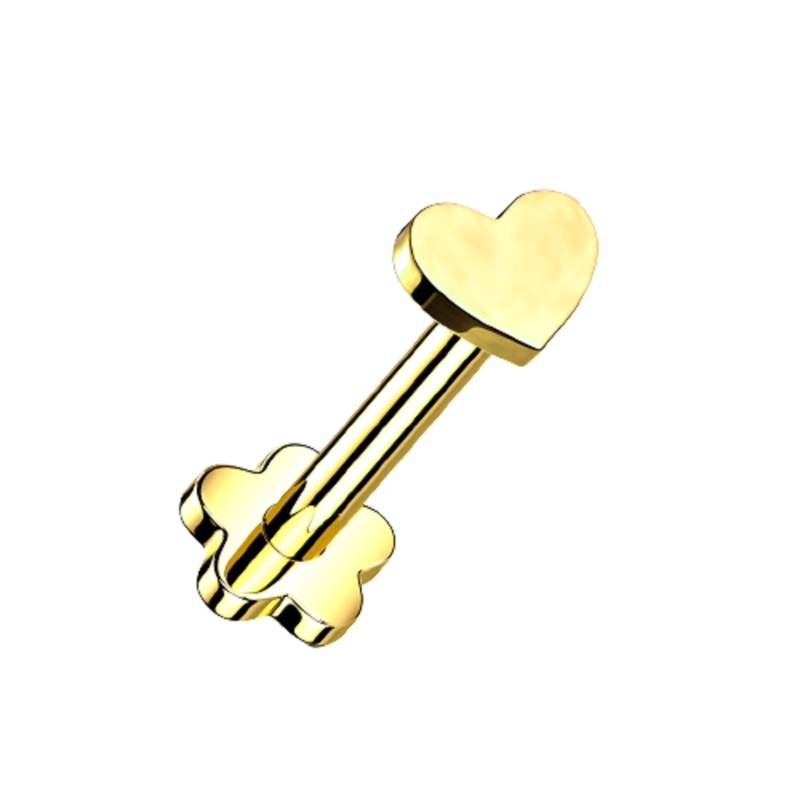 Heart Top Threadless Push in Flower Base Stud – G23 Implant Grade Titanium Gold