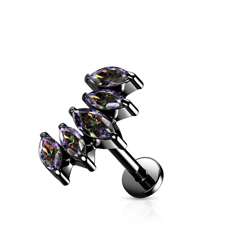 Internally Threaded 5 CZ Marquise Fan Set Curved Top Stud – Surgical Steel Gold Clear