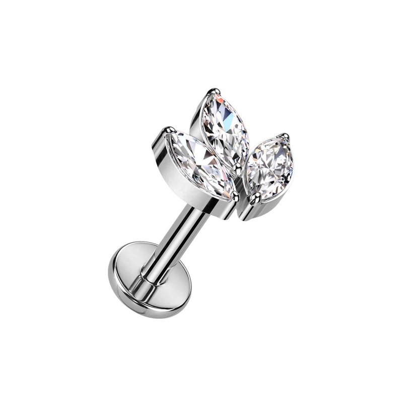 Internally Threaded CZ Crystal Marquise Top Flat Back Stud – F136 Implant Grade Titanium Purple