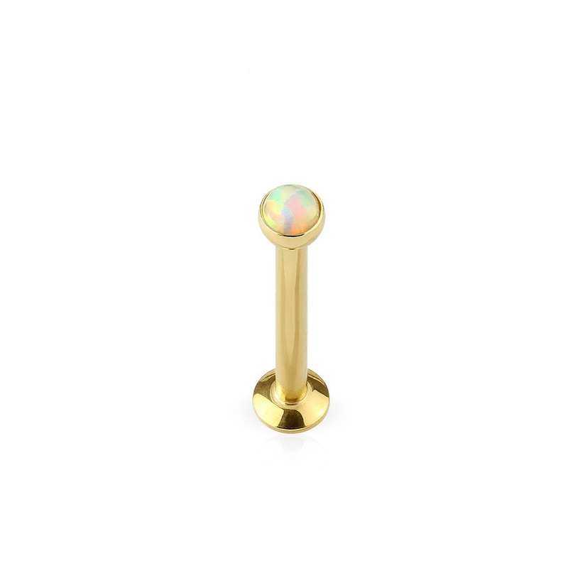 Internally Threaded White Synthetic Opal Lip Cartilage Ear Stud – 316L Surgical Steel Gold 6mm (1/4″)