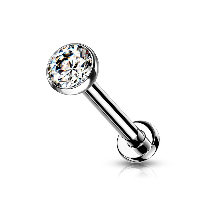 Petite 8mm Barbell Threadless Push-in Crystal Flat Back Stud – Implant Grade Titanium 2.5mm