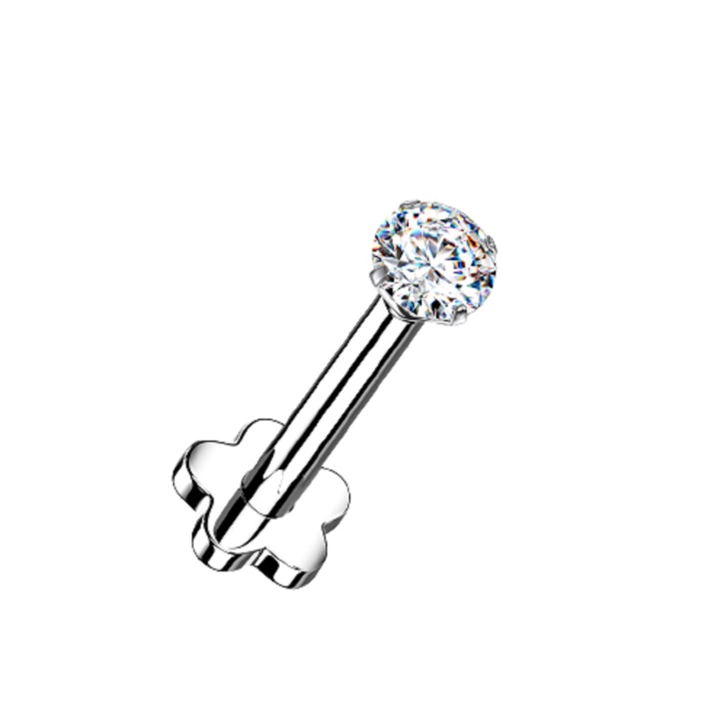 Prong Set CZ Crystal Threadless Push In Flower Base Stud – G23 Implant Grade Titanium Aurora Borealis