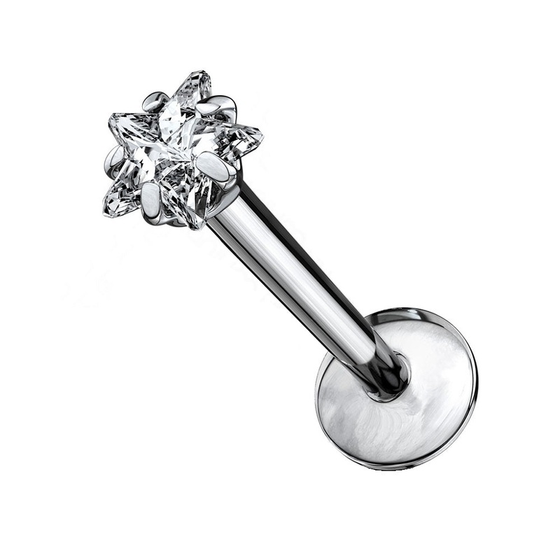 Prong Set Star Shaped CZ Crystal Internally Threaded Stud – G23 Implant Grade Titanium 6mm (1/4″)