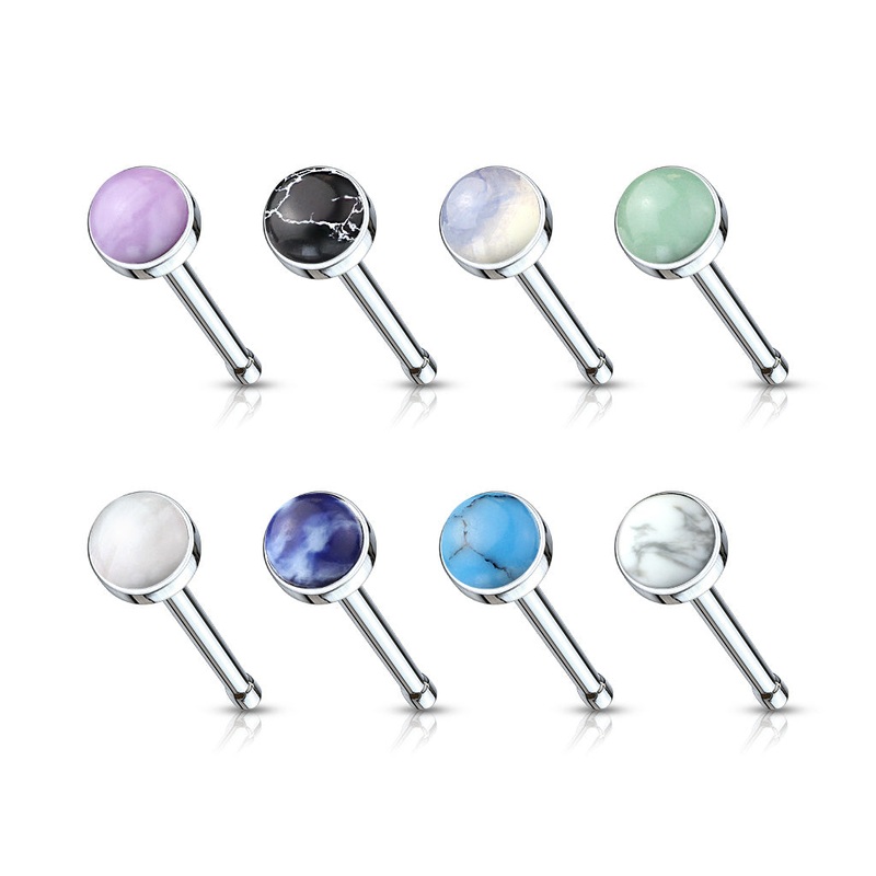Set of 8 Semi Precious Stone Set Nose Bone Studs – Stainless Steel