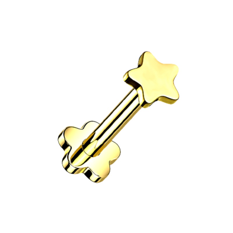 Star Top Threadless Push in Flower Base Stud – G23 Implant Grade Titanium Gold