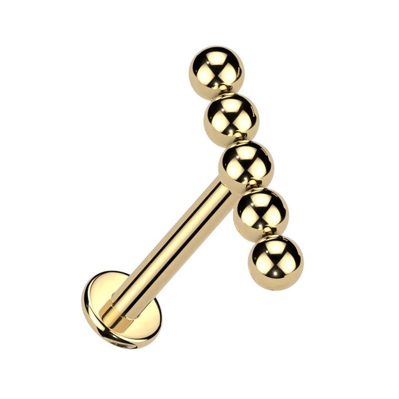 Straight Line Beaded Ball Top Internally Threaded Stud – F136 Implant Grade Titanium Gold