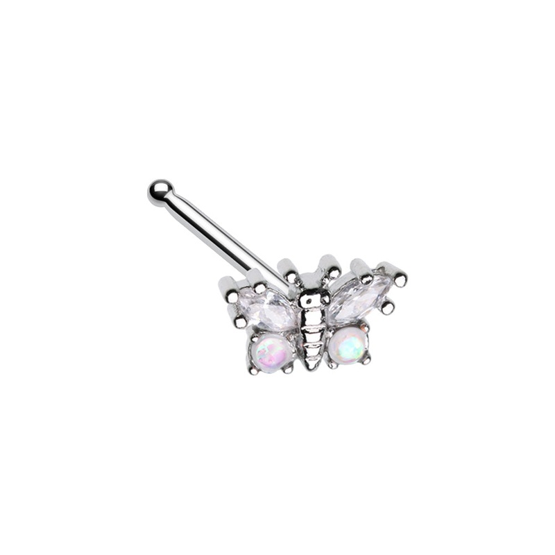 Synthetic Opal and CZ Crystal Butterfly Nose Bone Stud – Stainless Steel