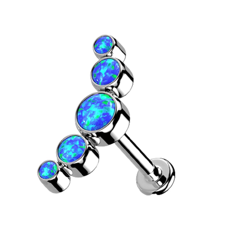 Synthetic Opal Curved Top Internally Threaded Lip Cartilage Ear Stud – G23 Implant Grade Titanium Blue