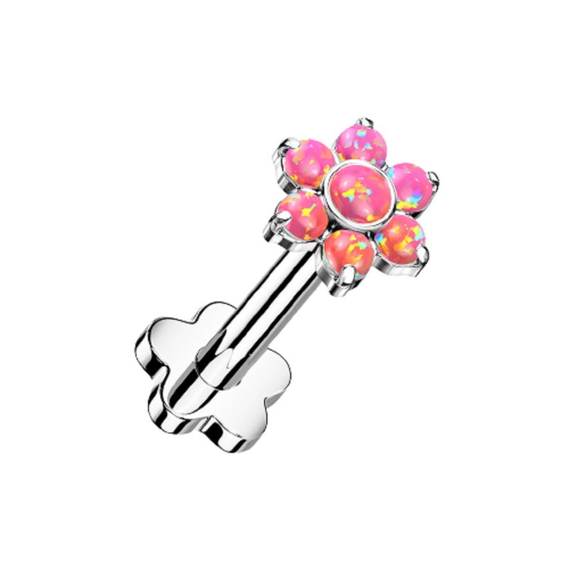 Synthetic Opal Flower Threadless Push-in Flower Base Stud – G23 Implant Grade Titanium Pink