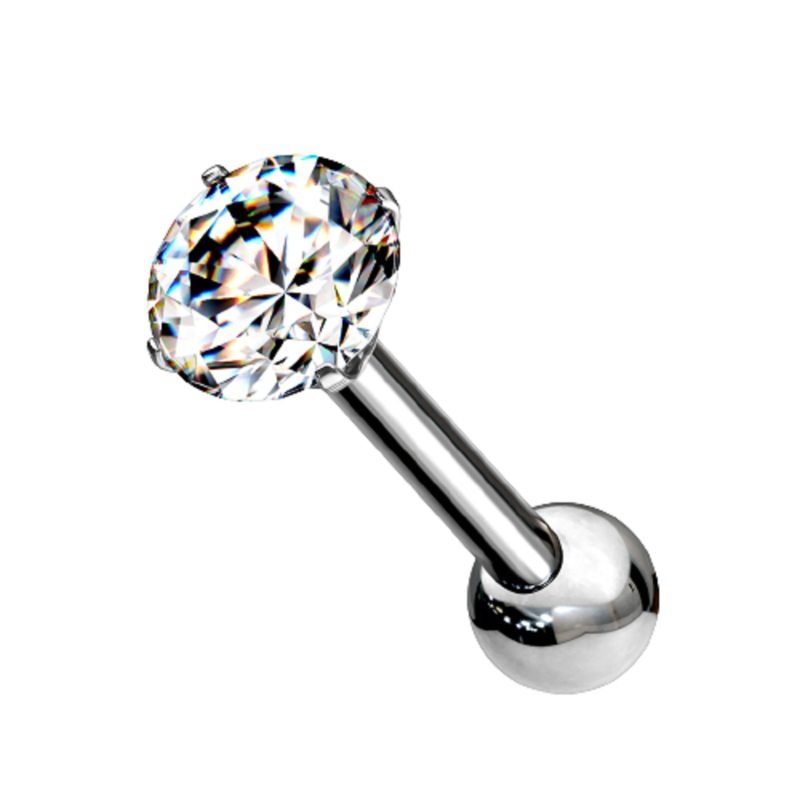 Threadless Push-In CZ Crystal Barbell Stud – G23 Implant Grade Titanium 6mm (1/4″) 3mm 1.2mm (16GA)