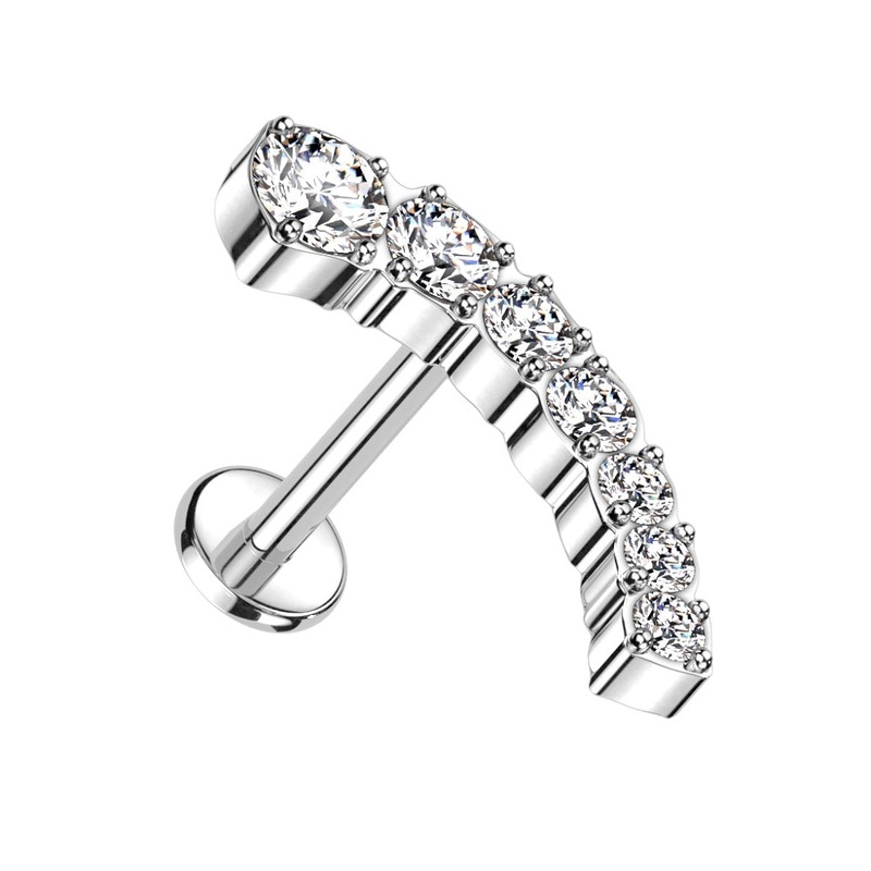 Threadless Push-in Descending CZ Crystal Curved Top Flat Back Stud – F136 Implant Grade Titanium Aurora Borealis