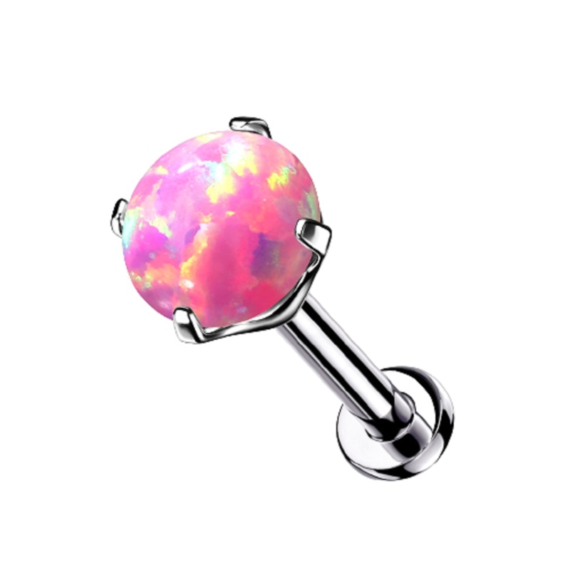 Threadless Push-in Prong Set Synthetic Opal Barbell Stud – G23 Implant Grade Titanium White 1.2mm (16GA) 4mm