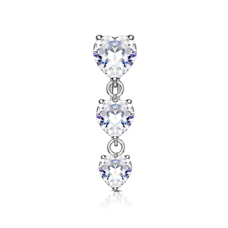Triple Crystal Heart Vertical Drop Belly Button Ring – Stainless Steel