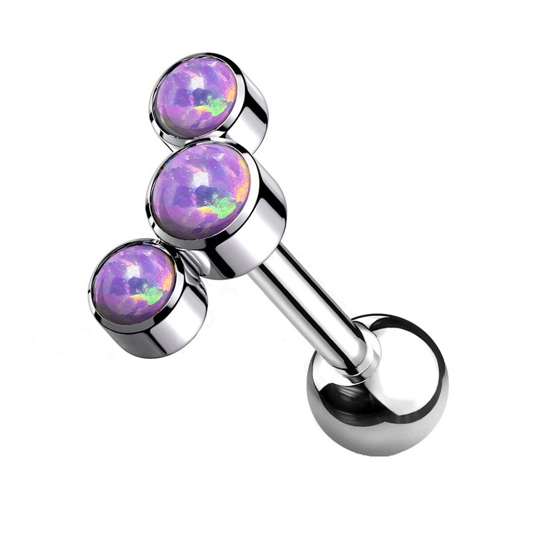 Triple Synthetic Opal Cartilage Helix Stud Earring – G23 Implant Grade Titanium White