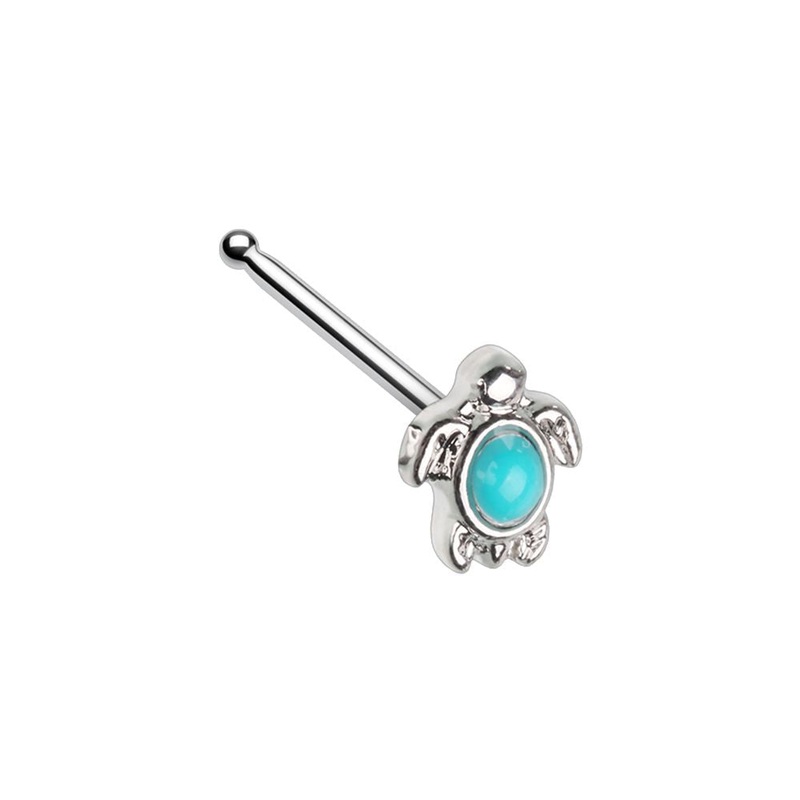 Turquoise Stone Center Sea Turtle Petite Nose Bone Stud – Stainless Steel