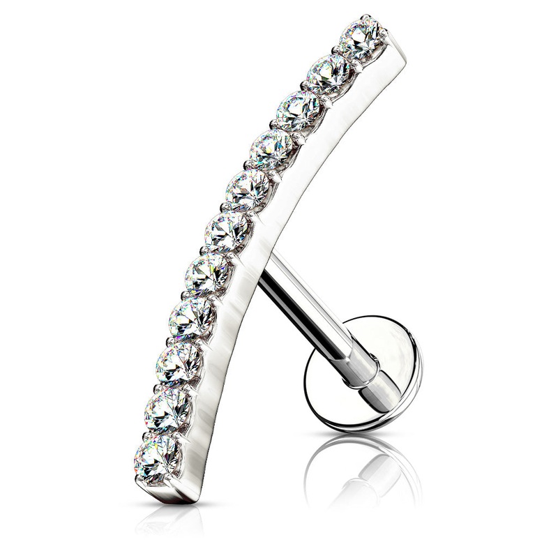 Vintage CZ Crystal Paved Curve Top Internally Threaded Stud – 316L Stainless Steel