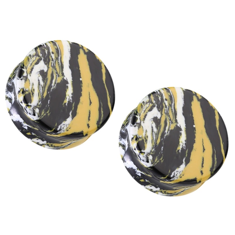 Yellow, Black, and White Turquoise Stone Double Flared Plug Gauges – Pair 6mm (2GA)