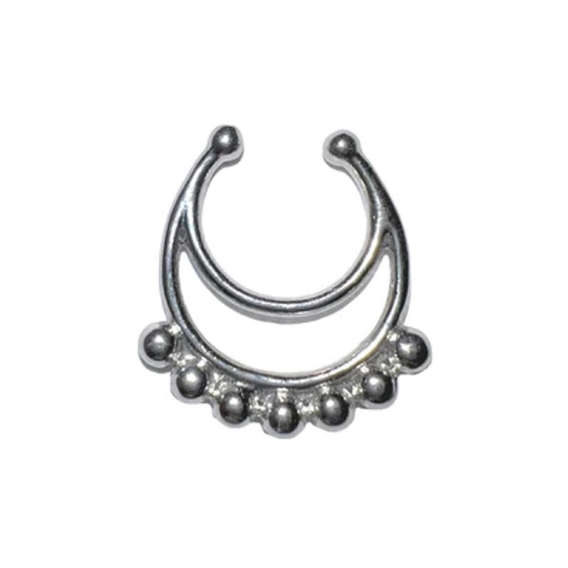 Beaded Double Hoop Clip On Non-Piercing Septum Ring – 316L Stainless Steel