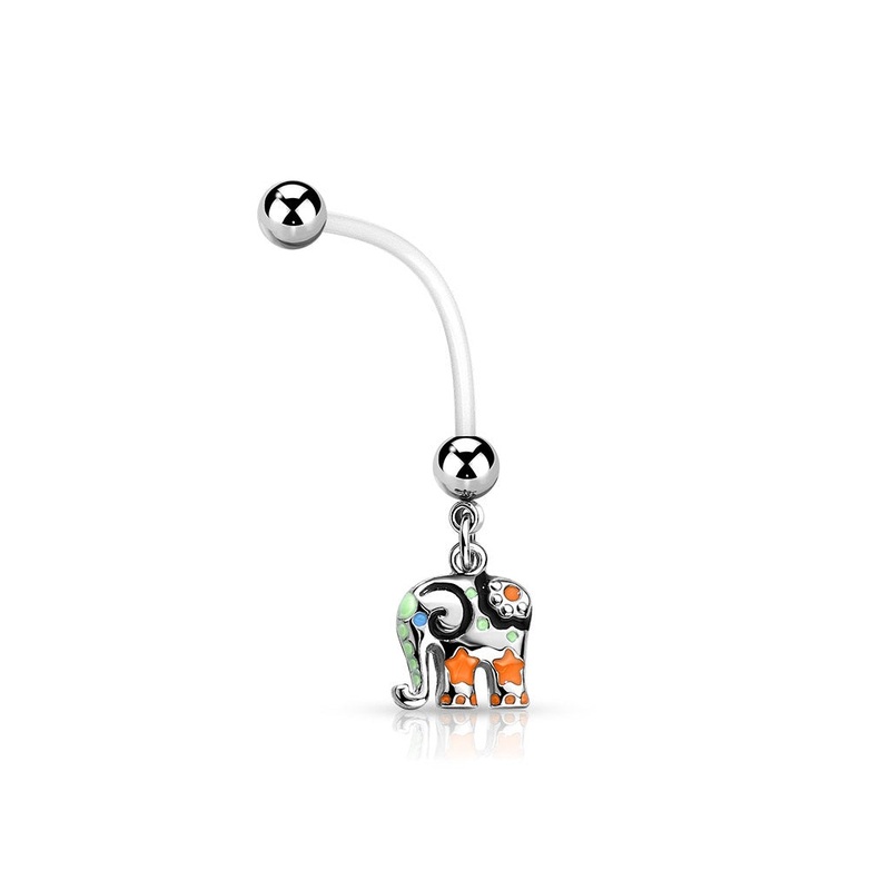Colorful Elephant Dangling Pregnancy Belly Button Ring – Bioflex and 316L Stainless Steel